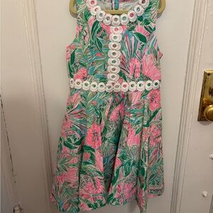 Lilly Pulitzer Pink and Green Tropical Kids Dress